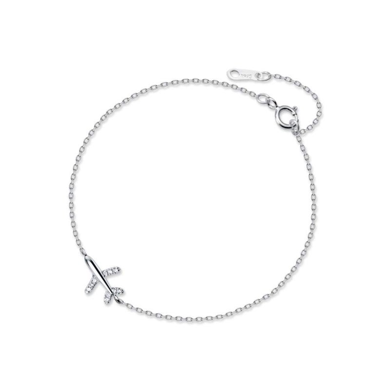Dtja Crystal Airplane Bracelet for Women Sterling Silver Cute Delicate Fly Plane Adjustable Charm Link Bracelets Airline Jewelry Christmas Gifts Souvenir for Best Friend freedom Lover Wanderlust - Image 1